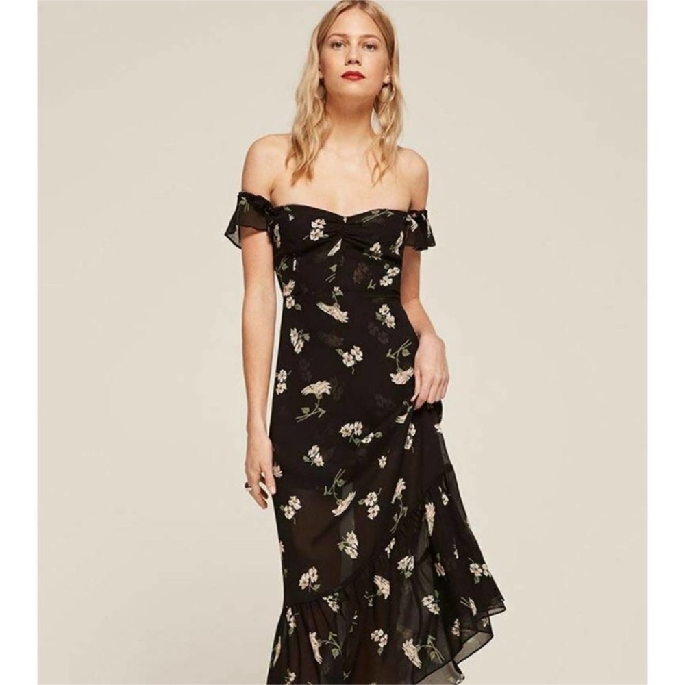 Reformation Black Floral Midi Dress